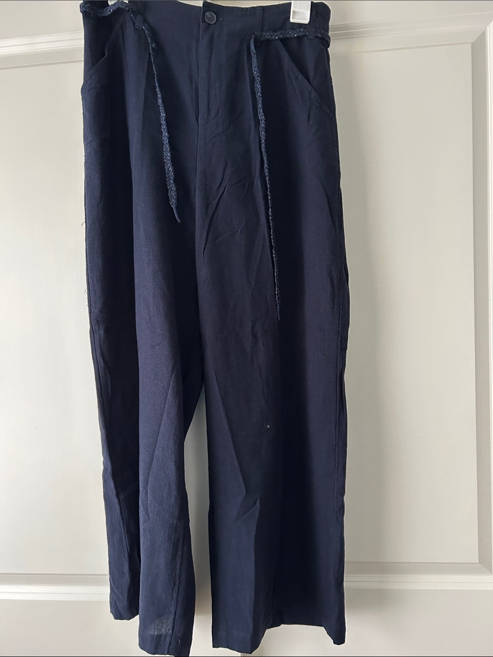 NIC+ZOE Navy Wide-Leg Cropped Drawstring Pants